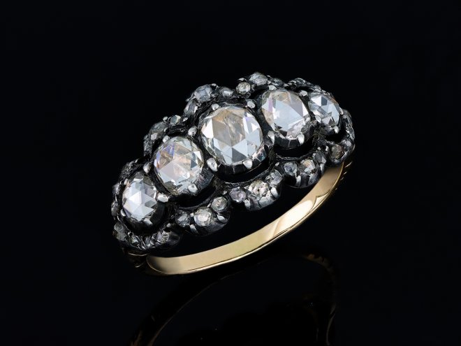 Georgian diamond five stone cluster ring hatton garden