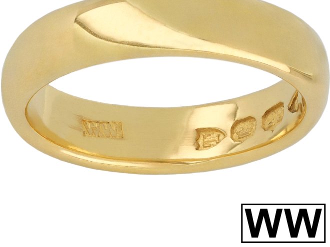 Yellow gold wedding band, English, 1894.