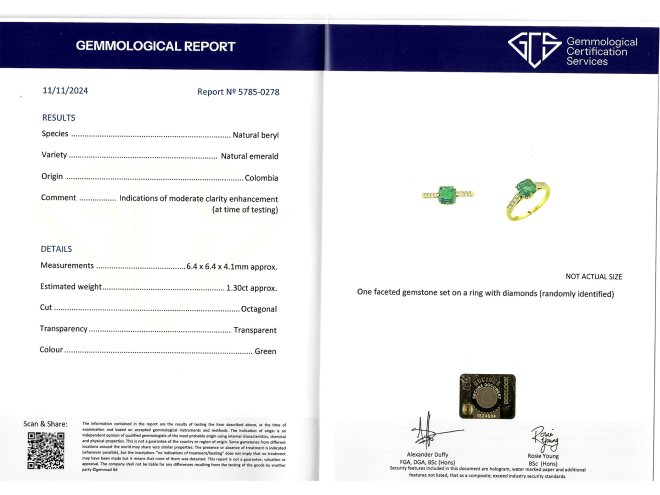 Colombian Emerald and diamond flanked solitaire hatton garden