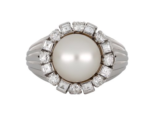 Pearl and diamond cluster ring by W. A. Bolin | Ref 29069