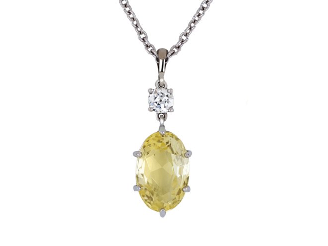 Yellow Ceylon sapphire and diamond pendant,hatton garden