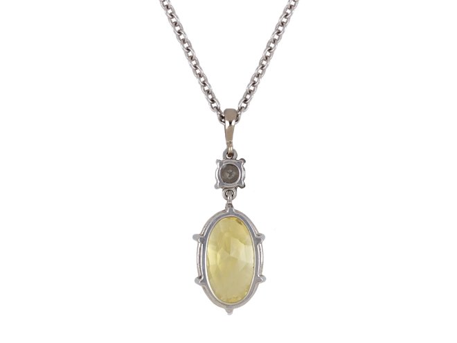 Yellow Ceylon sapphire and diamond pendant,hatton garden