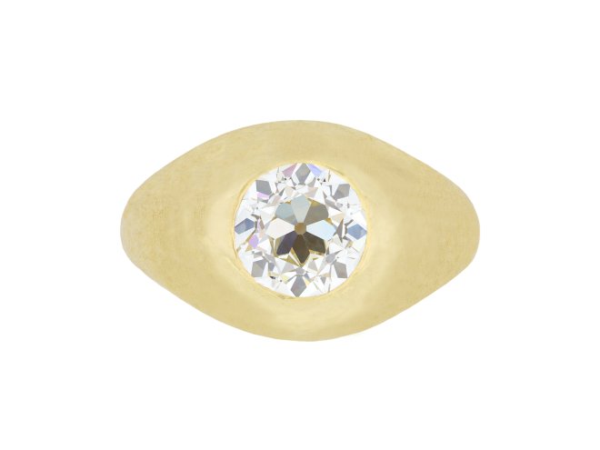 Old cut diamond gypsy ring, circa 1900.