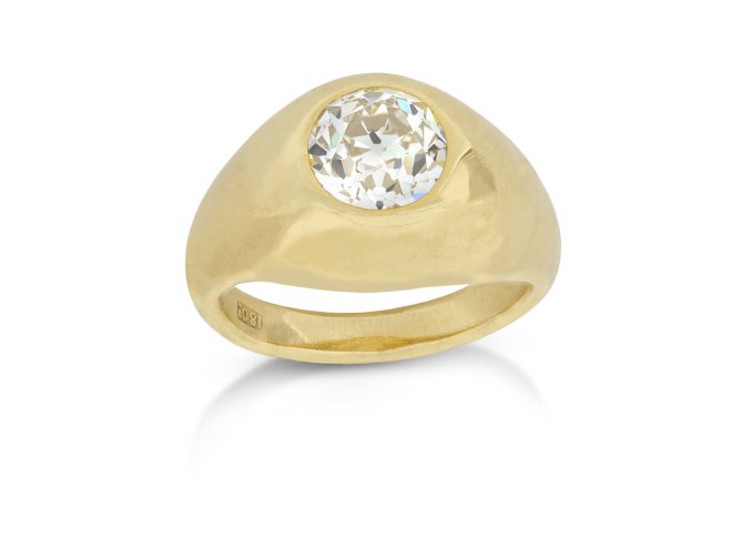 Old cut diamond gypsy ring, circa 1900.