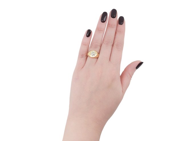 Old cut diamond gypsy ring, circa 1900.
