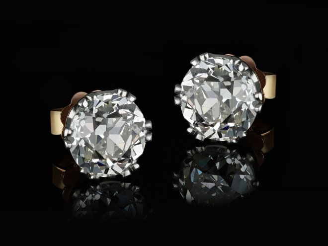 Edwardian old mine diamond stud earrings, hatton garden