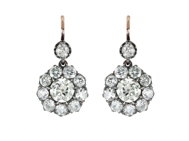 Victorian diamond cluster earrings, circa 1890.