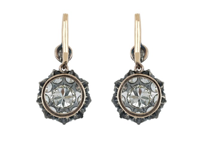 Victorian diamond cluster earrings, circa 1890.