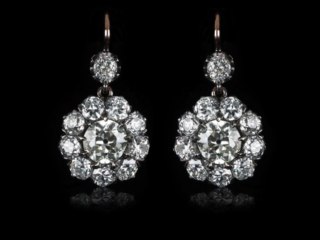 Victorian diamond cluster earrings, circa 1890.