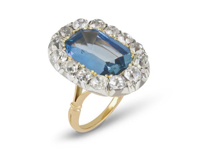 Victorian sapphire and diamond coronet cluster ring, circa 1870.