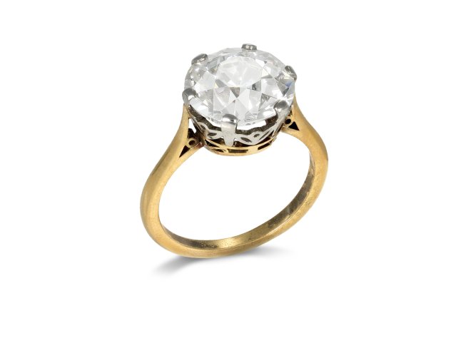 Edwardian five carat old cut diamond solitaire ring, circa 1910. hatton garden