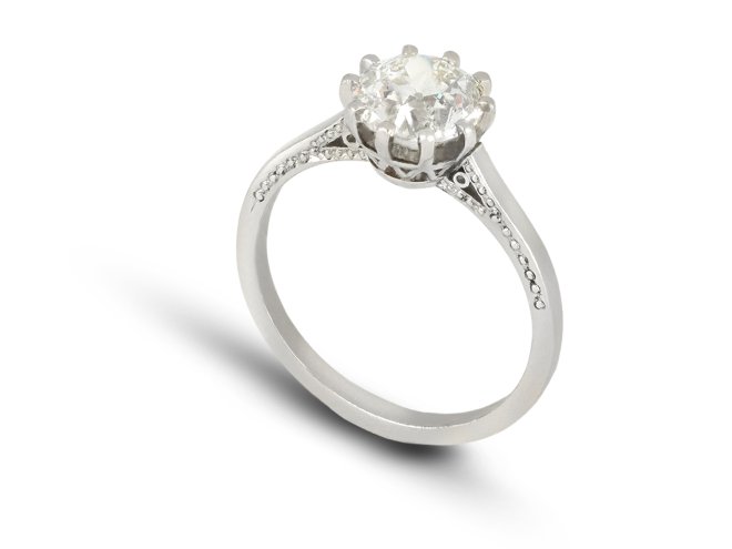 Old cut diamond solitaire ring, circa 1915.