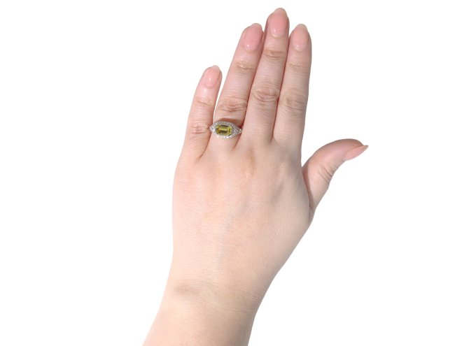Yellow Ceylon sapphire and diamond ring, circa 1935