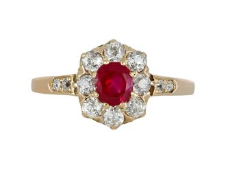 Burmese ruby and diamond coronet cluster ring, Austro-Hungarian, circa 1905.