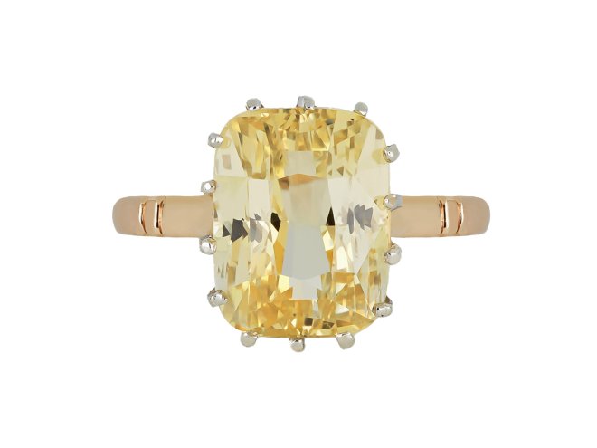 Yellow Ceylon sapphire solitaire ring. Hatton Garden