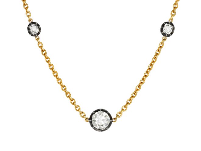 Old cut diamond necklace, late 19th Century. 