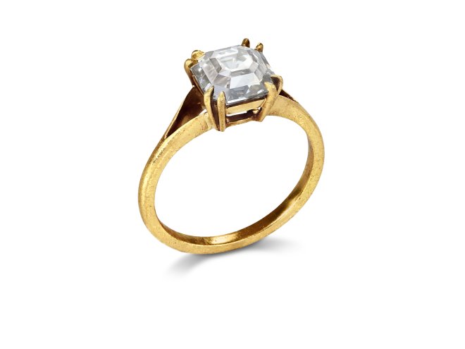 Asscher cut diamond solitaire ring, mid 20th Century. 