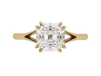 Asscher cut diamond solitaire ring, circa 1950. 