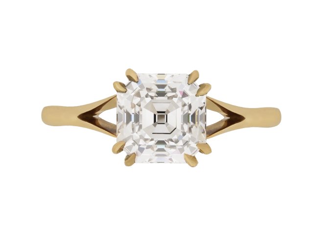 Asscher cut diamond solitaire ring, circa 1950. 