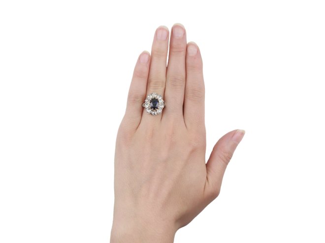 Edwardian sapphire and diamond coronet cluster ring, circa 1910.