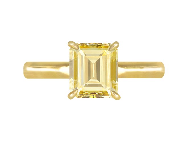 Fancy Intense Yellow diamond solitaire ring.
