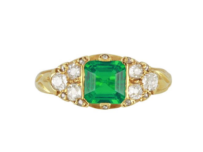 Colombian emerald and diamond seven stone ring.