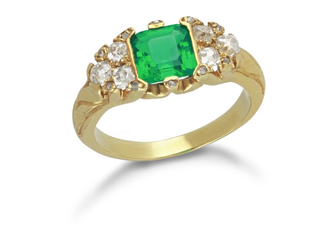 Colombian emerald and diamond seven stone ring.