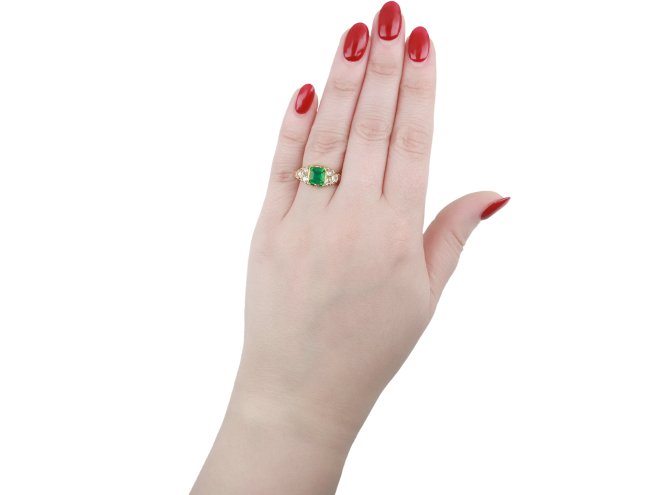 Colombian emerald and diamond seven stone ring.