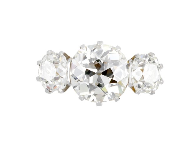 Edwardian diamond three stone ring, English, circa 1905.