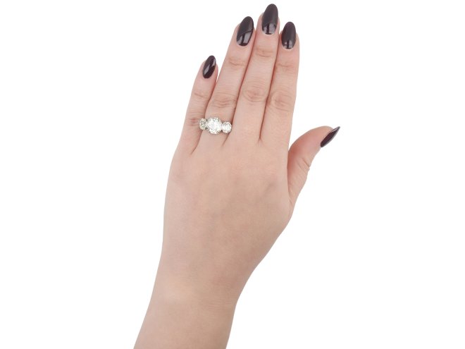 Edwardian diamond three stone ring, English, circa 1905.