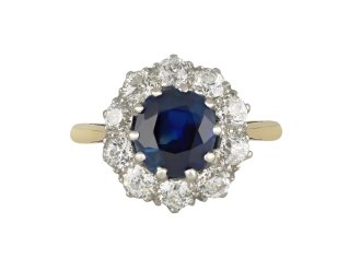 Edwardian sapphire and diamond coronet cluster ring, circa 1915.
