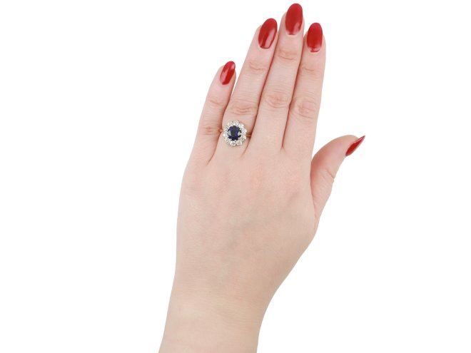 Edwardian sapphire and diamond coronet cluster ring, circa 1915.