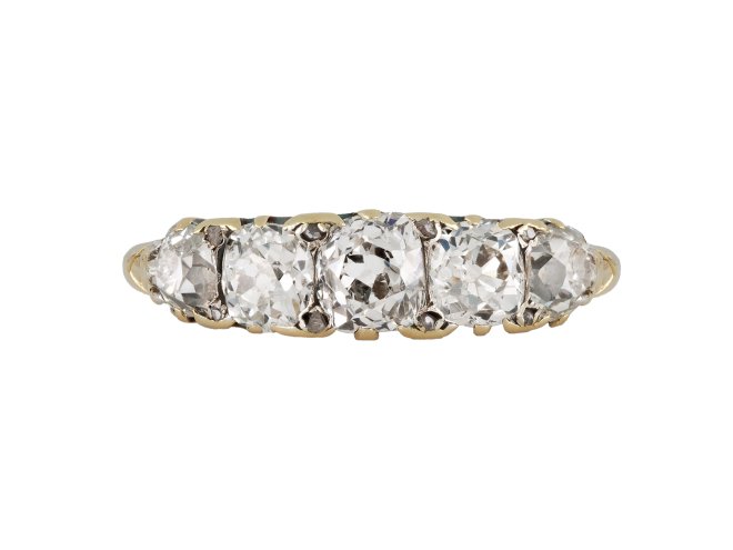 Victorian diamond five stone ring, circa 1900.