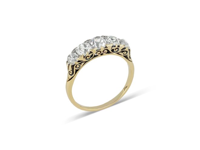 Victorian diamond five stone ring, circa 1900.