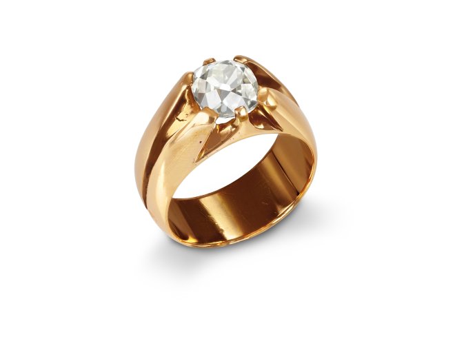 Cushion shape old mine diamond ring, circa 1900.