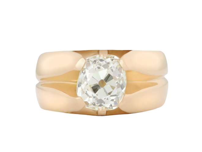 Cushion shape old mine diamond ring, circa 1900.