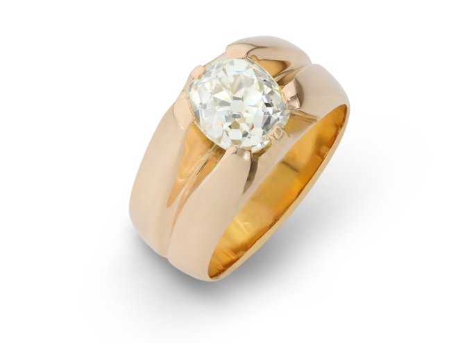 Cushion shape old mine diamond ring, circa 1900.