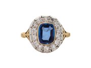 Ceylon sapphire and diamond coronet cluster ring, circa 1890. 