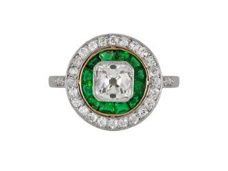 Old Mine Diamond and Emerald Target Ring, circa 1920
