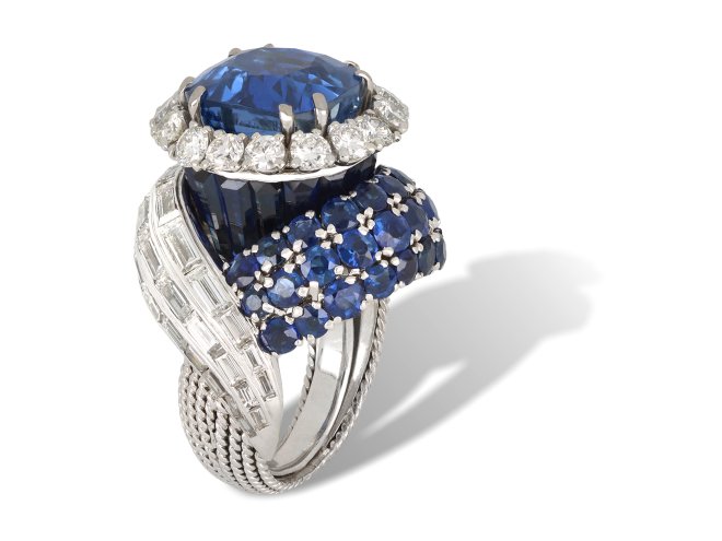 Sterle sapphire and diamond dress ring, French, circa 1950.