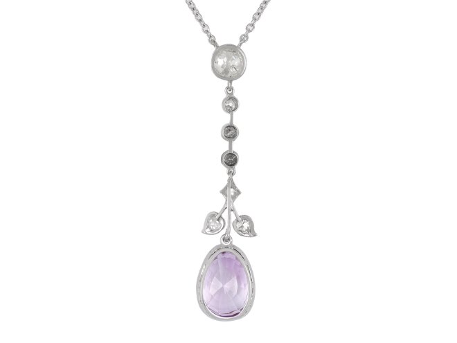Purple Ceylon sapphire and diamond pendant, circa 1920. 
