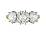 Old mine diamond three stone ring, circa 1910. 