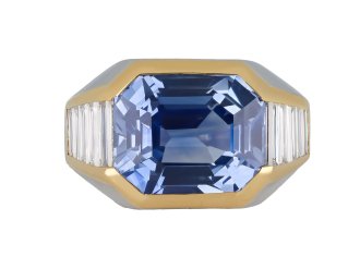 Bulgari Ceylon sapphire and diamond trombino ring, circa 1970s.