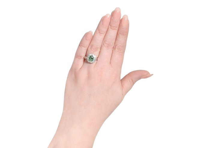 Green sapphire and diamond coronet cluster ring, French, circa 1960