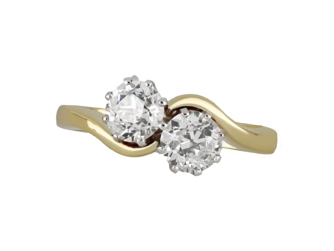 Edwardian diamond crossover ring, circa 1910. 