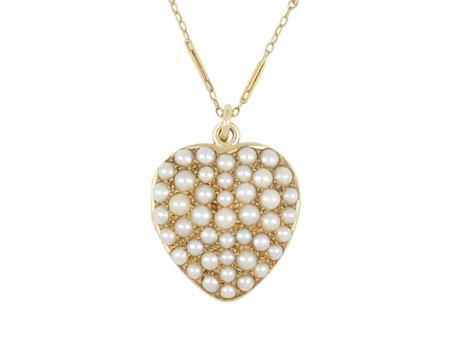 Victorian pearl heart locket, circa 1880. 