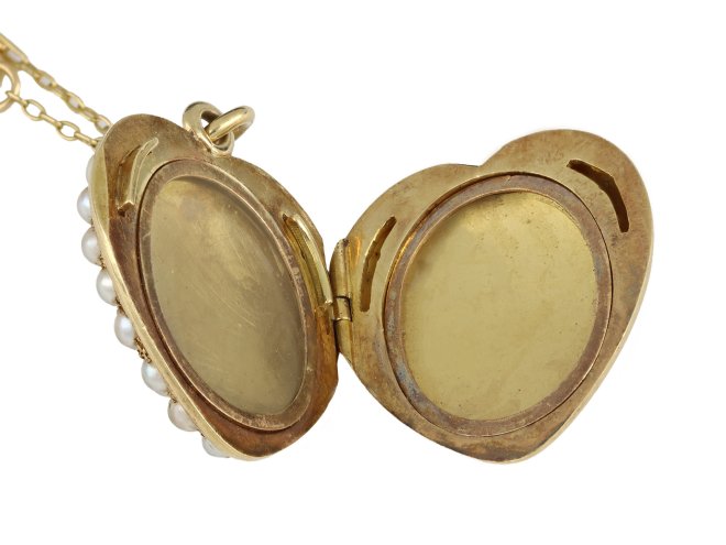 Victorian pearl heart locket, circa 1880. 