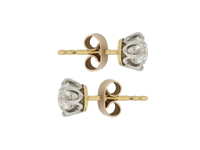 Old cut diamond stud earrings, circa 1910. 