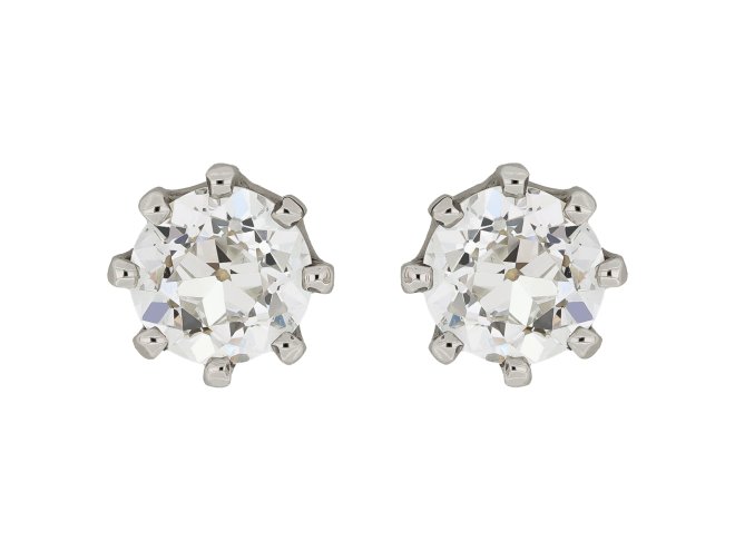 Old cut diamond stud earrings, circa 1910. 