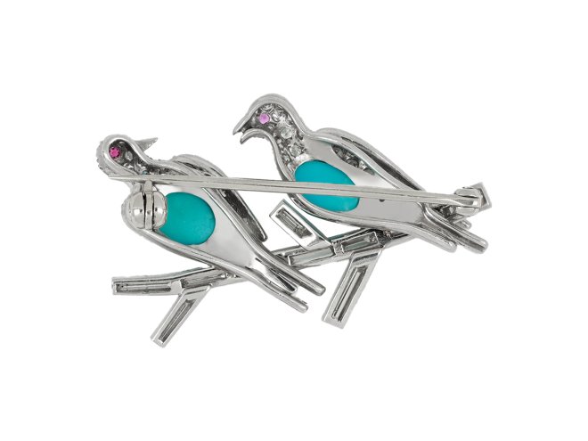 Turquoise and Diamond Bird Brooch, Circa 1950